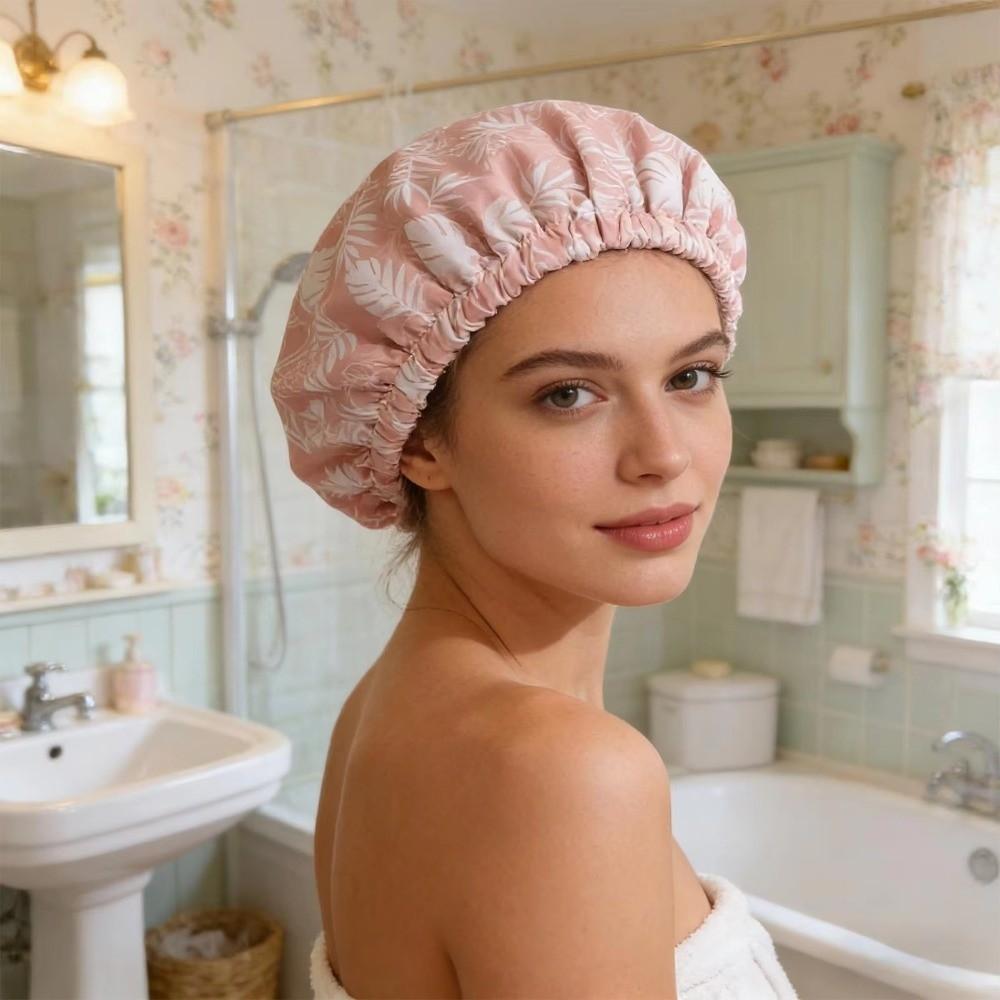 Double Layer Shower Cap Satin Lined Shower Bonnet New Bathing Hair Cover Salon Use