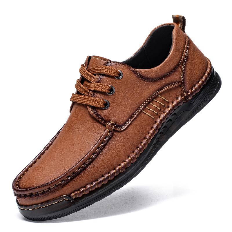 Handmade Popular Men's Shoes Retro Casual Shoes Men's Board Shoes Lace-up Round Head Youth British Trendy Shoes Men's Leather Shoes