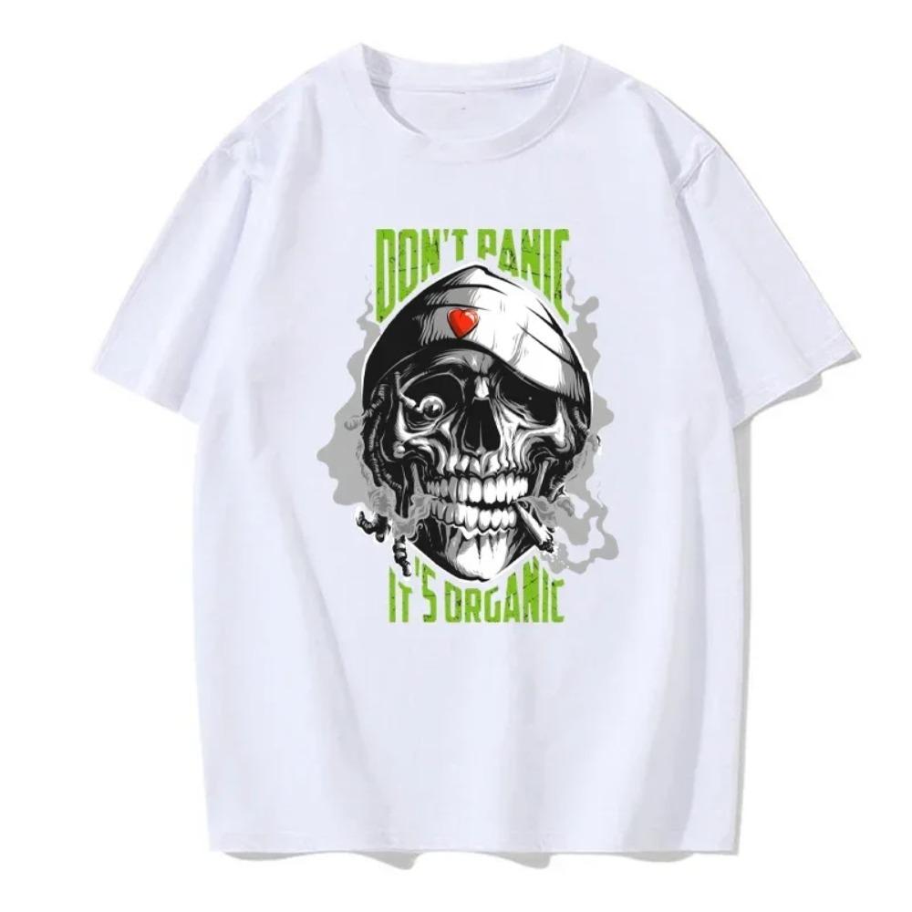 Herren T-Shirts Europäische Größe Modisch und Lässig Rundhals Einfarbig Vielseitige Sommeroberteile Hip-Hop Totenkopf Print T-Shirt