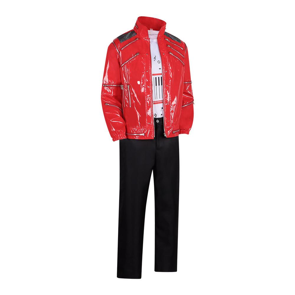 Michael Jackson Bühnenkostüm Set Mit Rotes Pu Leder Für Cosplay Und Auftritt