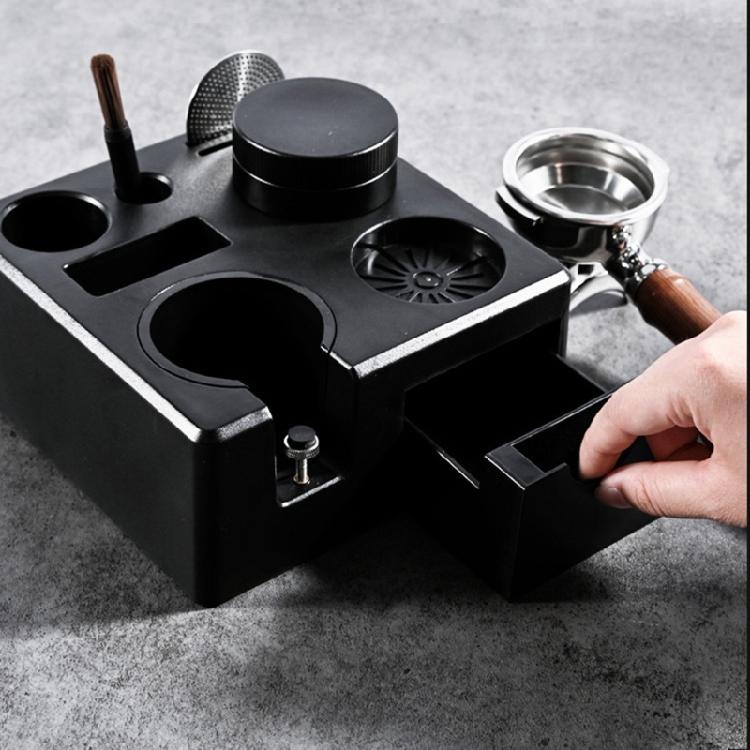 Kitchen Storage Solution Espresso Coffee Tamper Station Stand With Tool Drawer Compartment for 51/54/58mm Portafilter