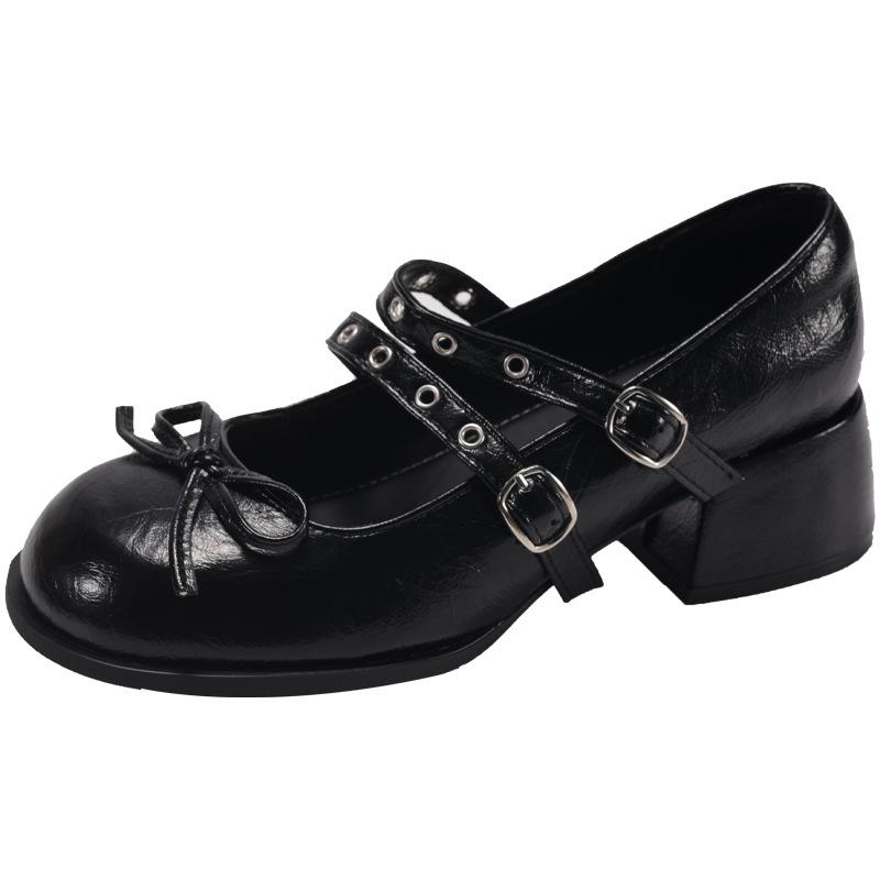 

Thick heel soft sole not tired feet with skirt shallow mouth single shoes women s 2025 summer new casual fashion increase Mary Jane 40 чёрный