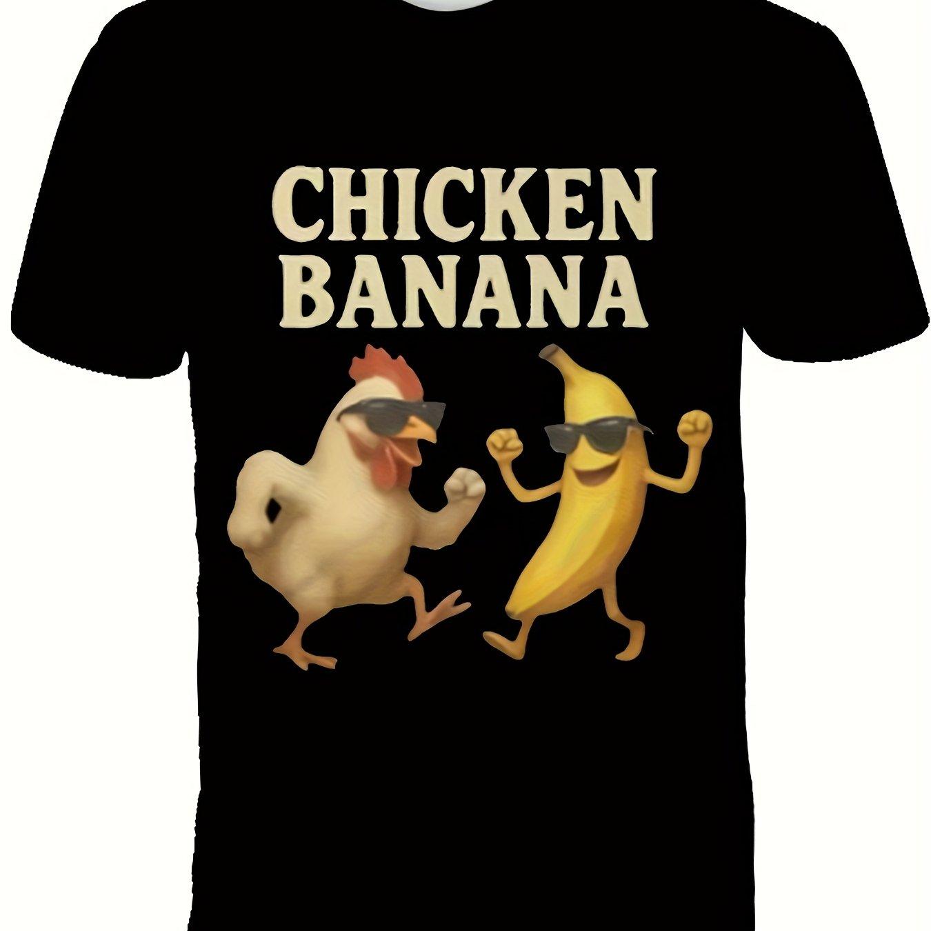 Chicken Banana Dance Graphic Tee Funny Cartoon Men s Short Sleeve T-Shirt Casual Daily Cotton S