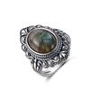 CopperRing for Women Oval Round Natural Labradorite Ring Gift Sun Shaped Retro Luxury Fine Jewelry