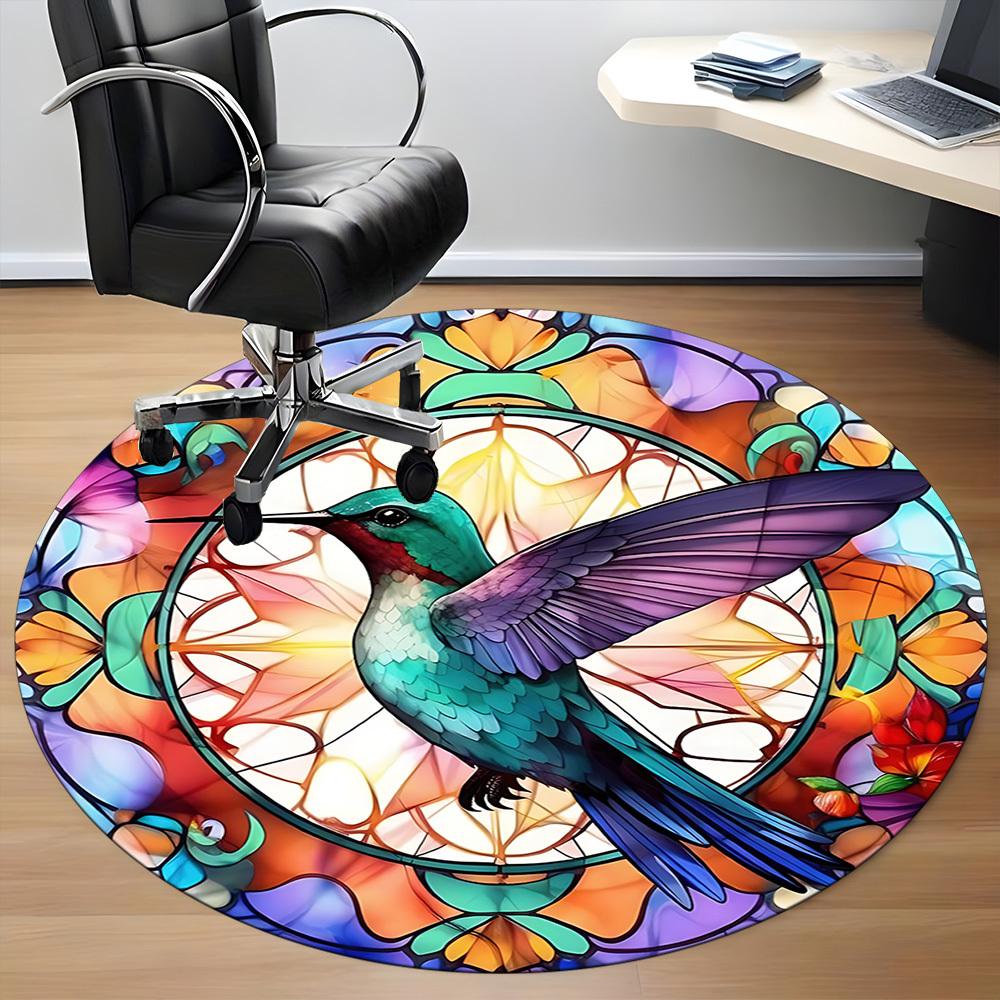 1pc Hummingbird StainedGlass Office Round Area Rug, Under Office Chairs Bedroom Living Room Home Decor, Room Deco