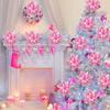 1bag 5pcs Christmas Decorations Glitter Polyester  Artificial Christmas Flowers for Christmas Tree Ornament Party Wreath Decor