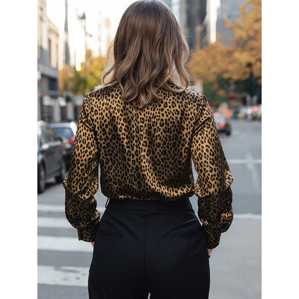 Shirt Women Satin Simulation Silk Long Sleeve Blouse New