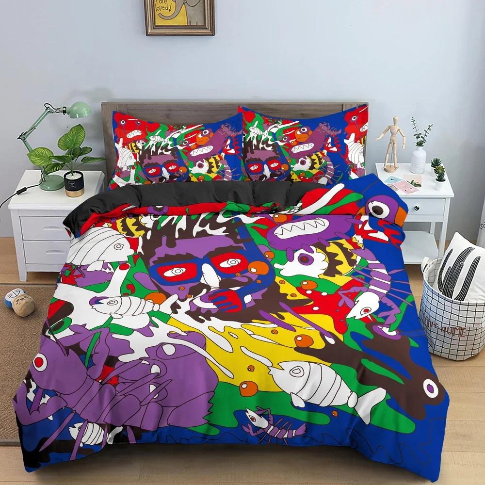 

3D Cartoon Graffiti Bedding Set Soft Luxury Duvet / Quilt Cover Set Bedroom Decor King Queen Twin Single Size Bedclothes 2/3Pcs 70x133cm 2pcs