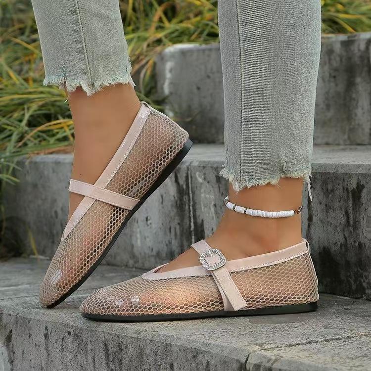 

Foreign trade large size rhinestone buckle hollow ballet flat bottom fashion single Europe and America spring and autumn summer round head single sh 43 абрикосовый