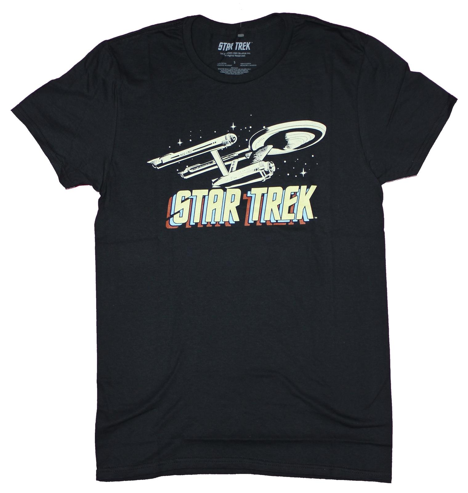 Star Trek Mens T-Shirt - Classic Enterprise Over Title L