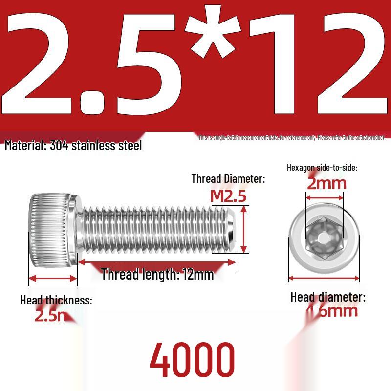 304 Stainless Steel Hex Socket Head Cap Screws, M2-M10, Extended Length