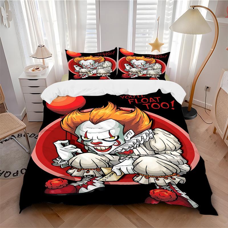 

3pcs It Clown Bedding Set, Soft Polyester Duvet Cover and Pillowcases Machine Washable Seasons all suitable 20 135x200cm