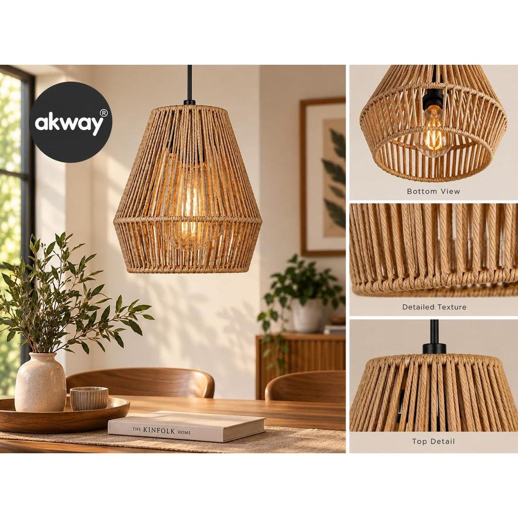 Rattan Hanging Light for Living Room | Raffia Seagrass Pendant Lamp for Home Decoration | Bamboo Ceiling Light for Home (Bell Lamp)