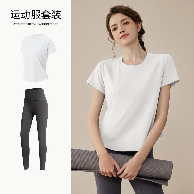 Yoga suit, women's spring loose and breathable T-shirt, loose and quick-drying fitness suit, thin running sweat suit