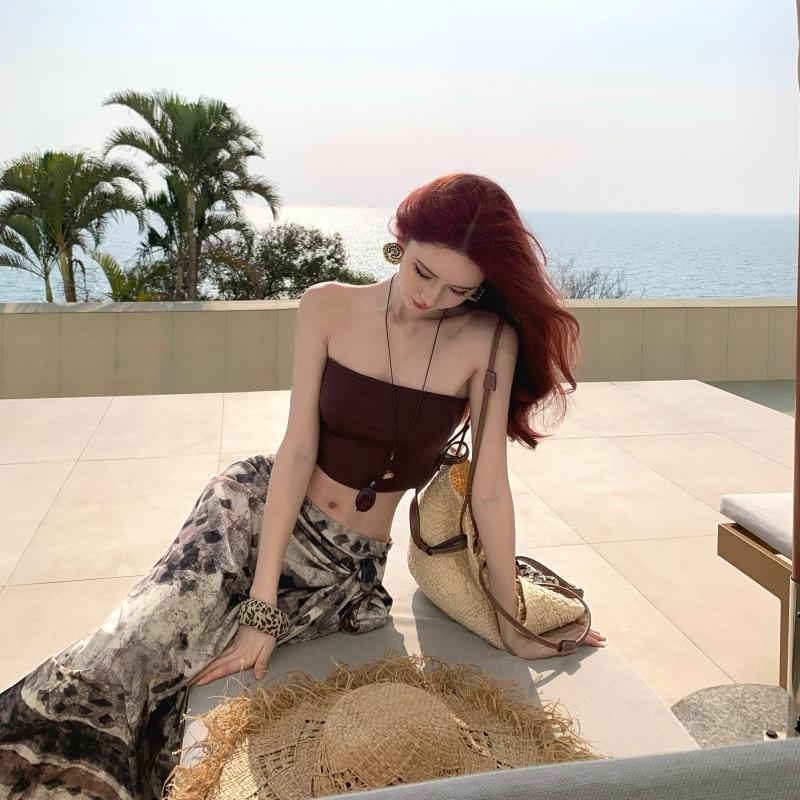 Lazy Vacation Style~ Spice Girl Tube Top Sling Vest Summer Sexy Irregular Half Skirt Two-piece Travel Wear