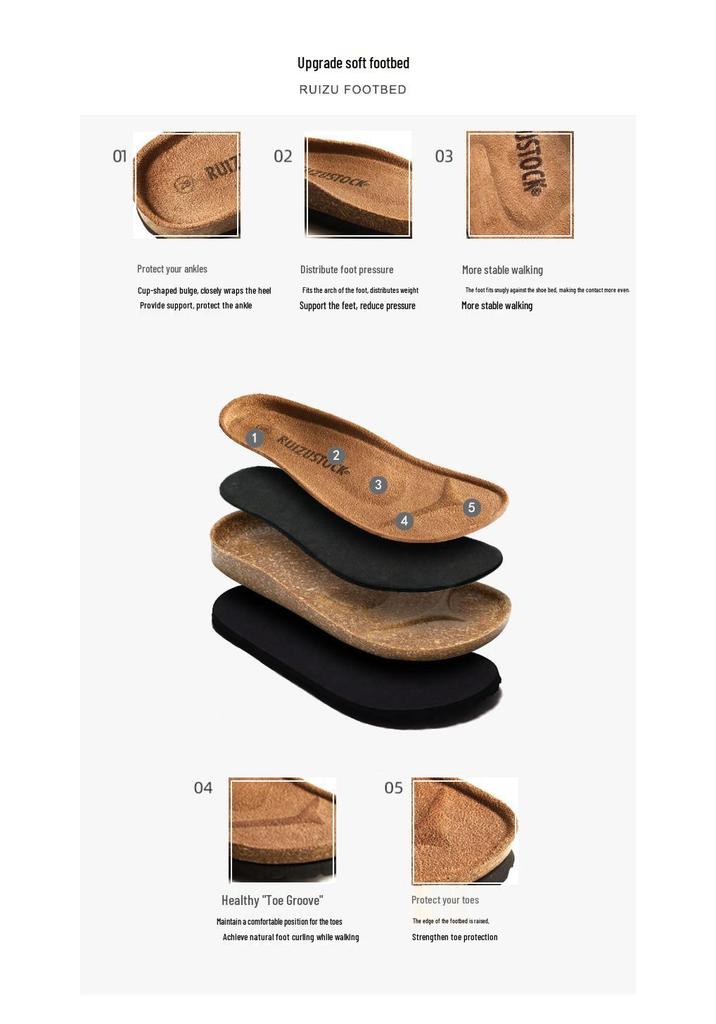 RUIZUSTOCK Kids' Cork Slippers: Soft Autumn/Winter Beach Shoes, Closed-Toe Matte Leather for Boys & Girls