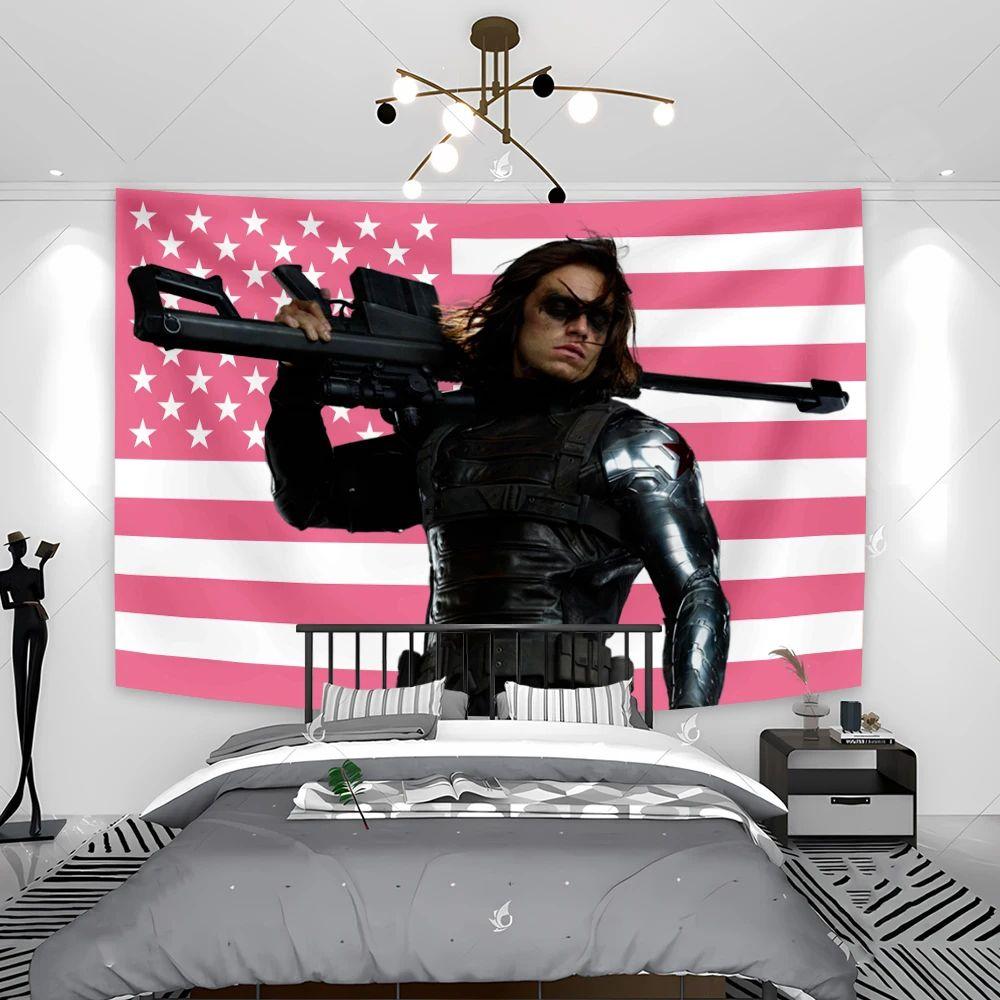 Pink bedroom tapestry with American flag 75x100 чёрный