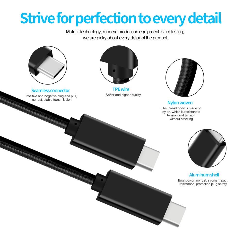 10FT USB Type-C Cable Fast Charging USB 3.2 Gen 2 5A 100W 4K Video 10Gbps Data Transfer for Computer & Earphone
