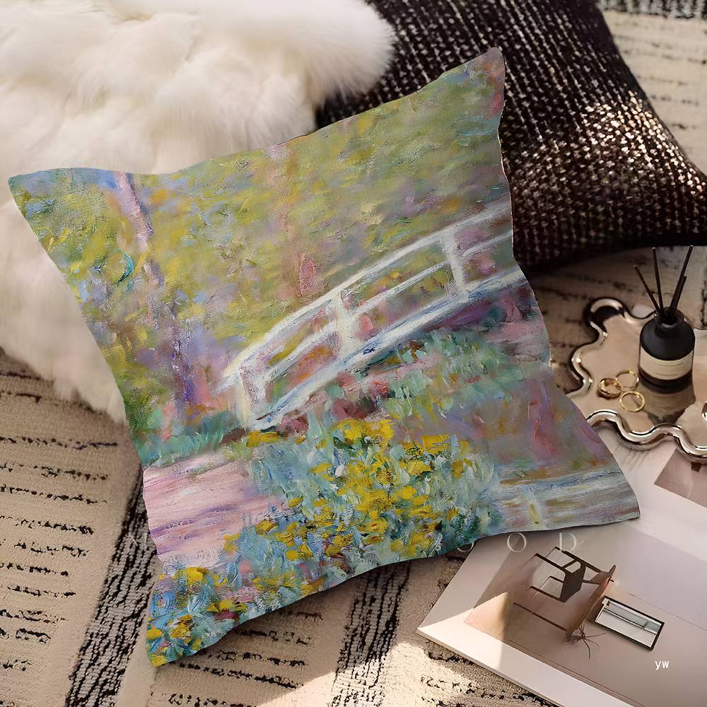 Famous Monet Modem Abstract Landscape Painting Personalized Picture Text Home Decorative Pillows Household Gifts 45x45cm