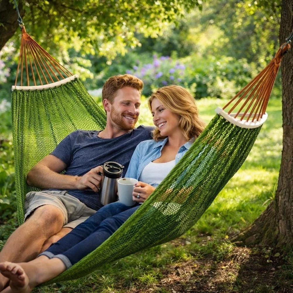 Hammock Without Stand, Portable Lightweight Camping Hammock with Tree Straps Storage Bag, Outdoor Rope Hammock Replacement for Travel