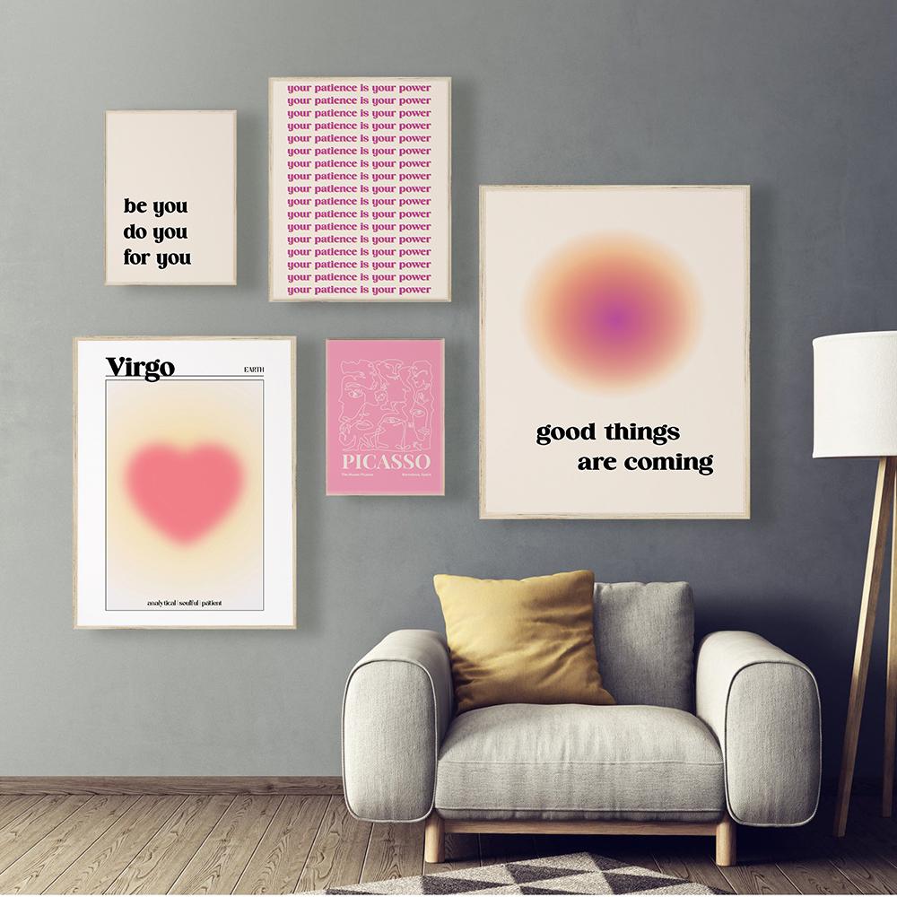 Good Things Are Coming Affirmational Quote Gradient Inspiration Poster Canvas Painting Pink Aesthetic Wall Art Picture Decor