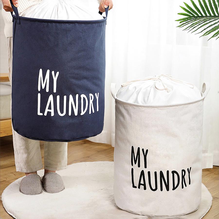 Large Fabric Foldable Laundry Basket with Drawstring, Waterproof & Moisture-Proof for Clothes and Quilts