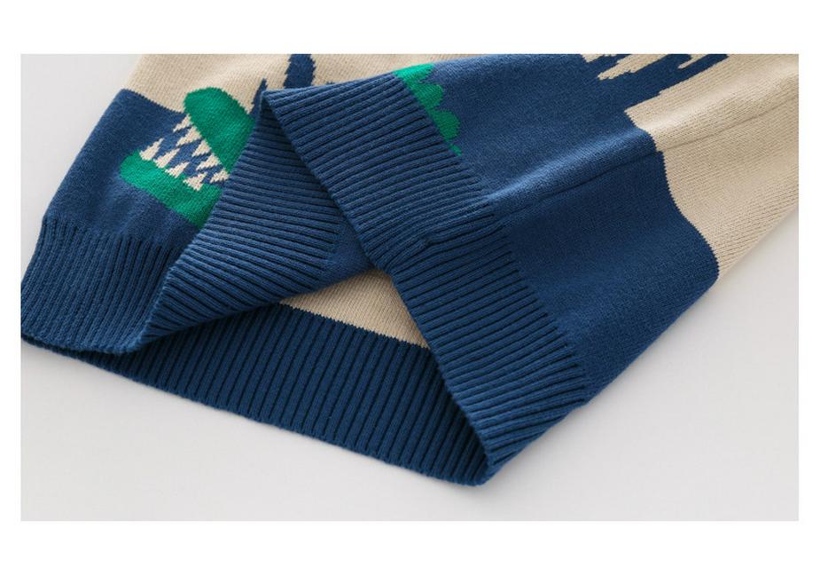 Boys' Stylish Animal Print Knitted Sweater - Trendy Spring Pullover