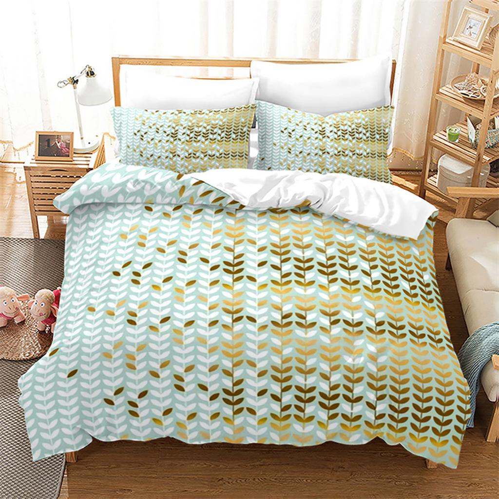 Luxury Gold Floral Duvet Cover Bohemian Leaves Microfiber Exotic Geometric King Queen for Children Adult for Bedroom Decoration