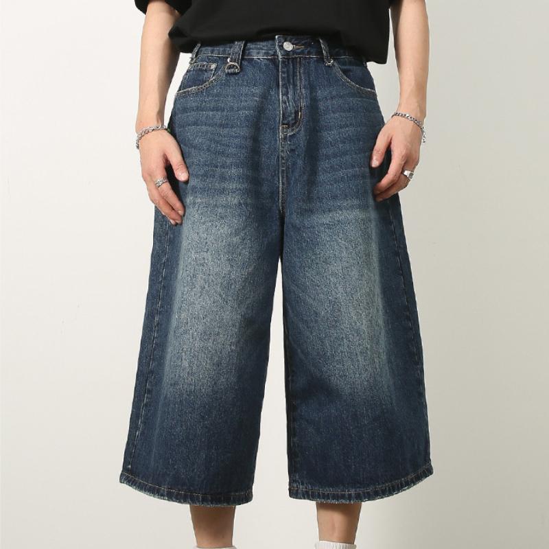Women Y2k Style Baggy Denim Shorts Wide Leg Short Pants Fashion High Waisted Dark Wash Knee Length Loose Unisex Jeans Casual