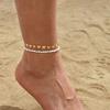 14K Gold Zircon Diamond Anklet Set Pearl Stained Glass Beaded Chain Foot Accessories
