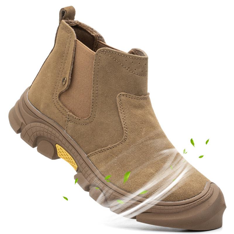 Herren Freizeit Stahlkappen Arbeitssicherheitsschuhe Rindsuedeleder Schweißschuhe Arbeiter Sicherheit Chelsea Stiefeletten sicheres Schuhwerk