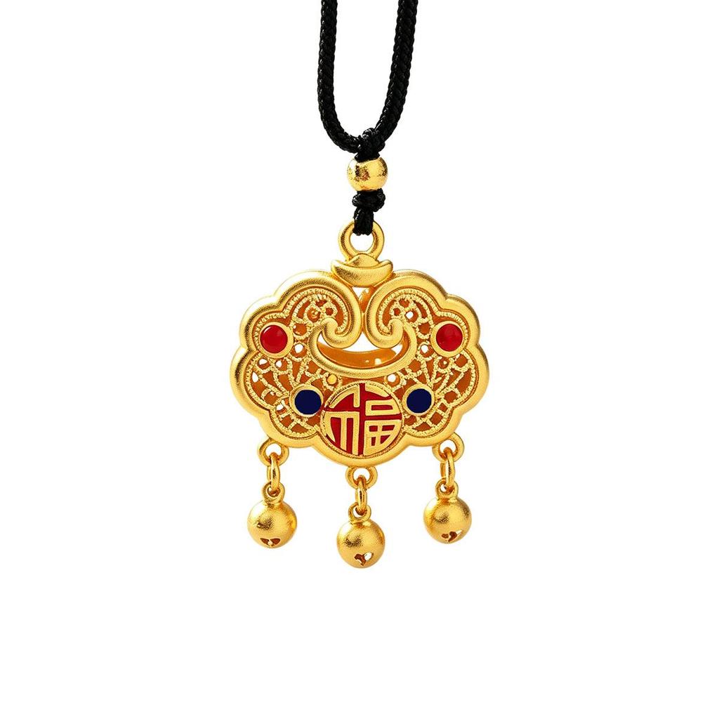Safety Lock Blessing Character Bell Necklace, New Style, Niche Design, Daily Wear, National Style Pendant, New Chinese Style