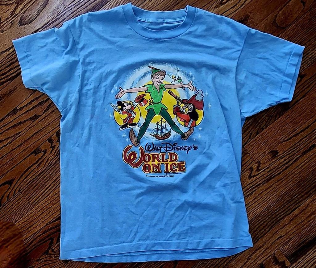 1980s Disney World On Ice Tour T-Shirt Super Rare Peter Pan Mickey Blue Reprint