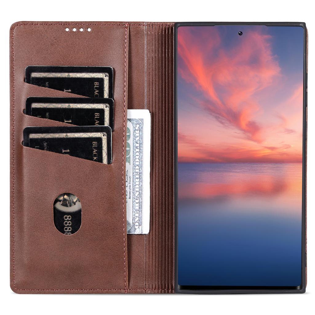 AZNS For Samsung Galaxy S24 Ultra Case Magnetic Suction Leather Phone Cover with Wallet Stand