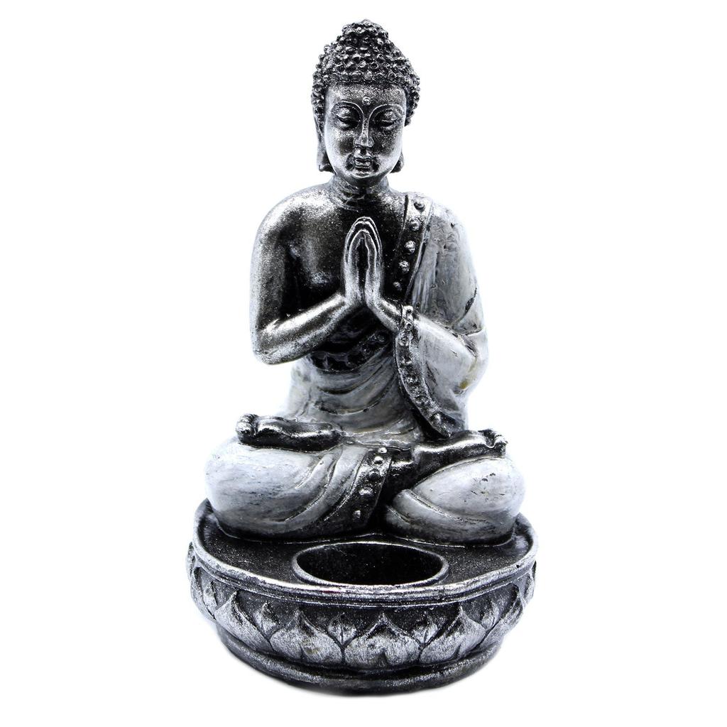 Buddha Resin Candle Holder, White Medium