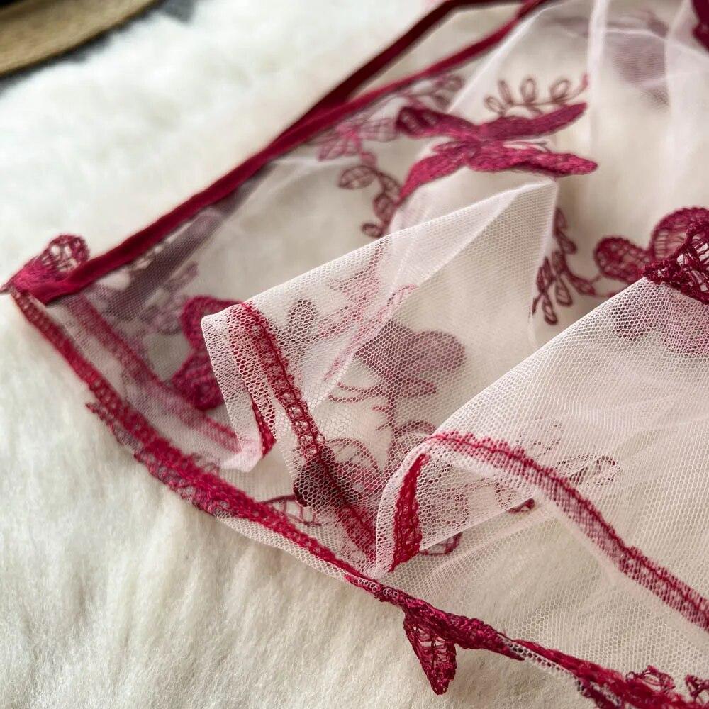 Singerie Mesh Sheer Sexy Nachtkleid Frauen Hollow Out Split Retro Unterwäsche Stickerei Cheongsam Weiblich Schmetterling Muster Erotische Mode Pyjamas 2024