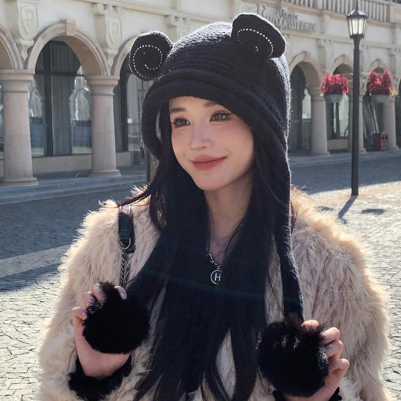 Cute Cartoon Frog Wool Ball Knitted Hat for Women In Winter Plus Velvet Warm Ear Protection Hat for Students Wool Hat Thick