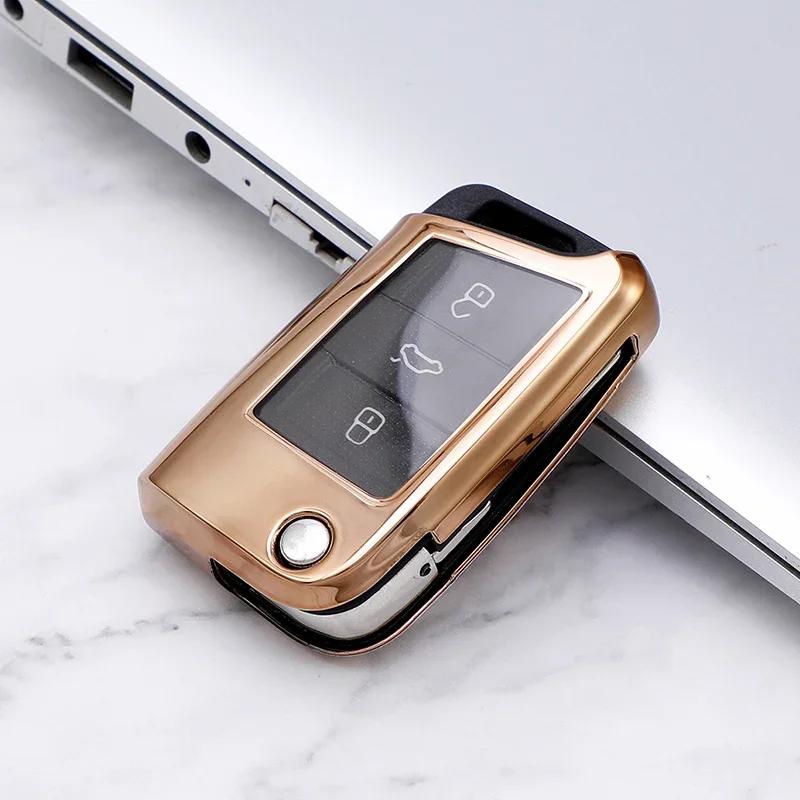 Tpu Car Key Cover for VW Golf 4 5 6 7 GTI MK7 MK6 MK5 Passat 3C T5 Polo 6R Tiguan 2019 Key Protection Case Ring Chain Styling