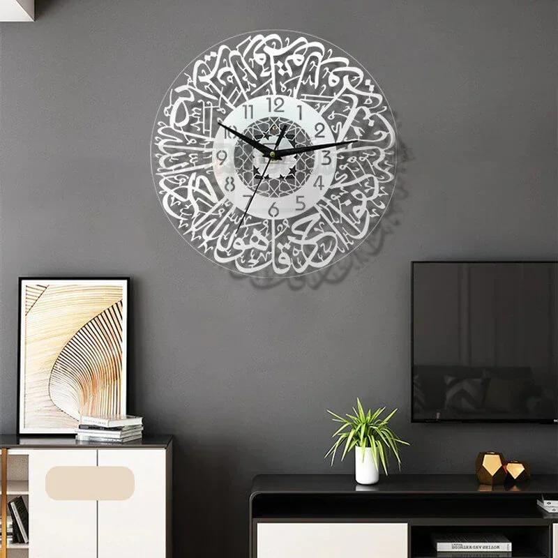 Acrylic mirror decorative clock Islamic Calligraphy Eid Decor Wall Clock 3D Silent Quartz Wall Clock Home Decoration PenduQ1G1T3
