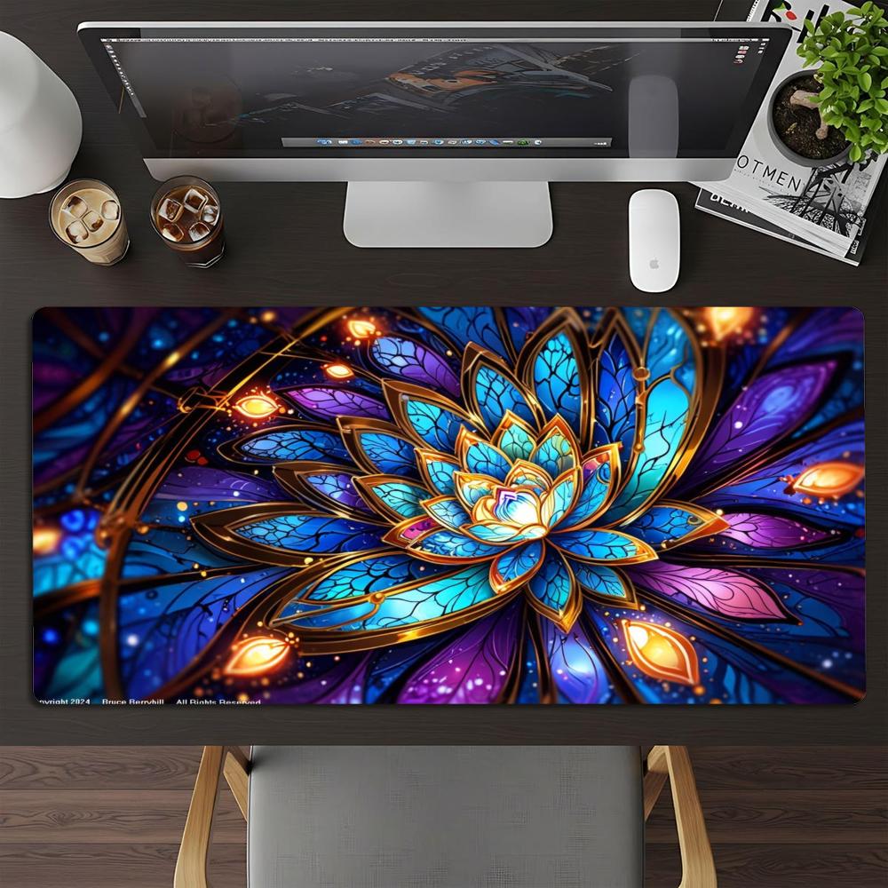 Stained Glass Flower Art TCG Playmat 35X60CM Magic Card Battle Mat Non-Slip Durable Stitched Edge Tabletop Playmat