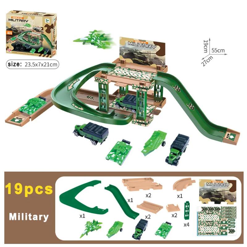 Kids Track Parking Lot Toy Automobile Building Racing Rail Car Park Fire Police Engineering Dinosaur Car for Children Gift