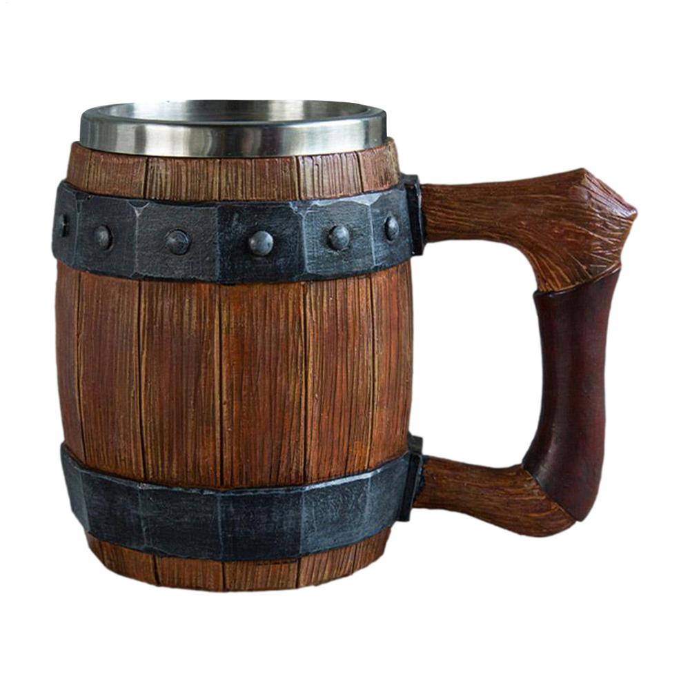 Beer Steins Stainless Steel Resin Drinking Cup Large Capacity Handmade Antique Men's Barrel Mug Beer Cup for Anniversaries