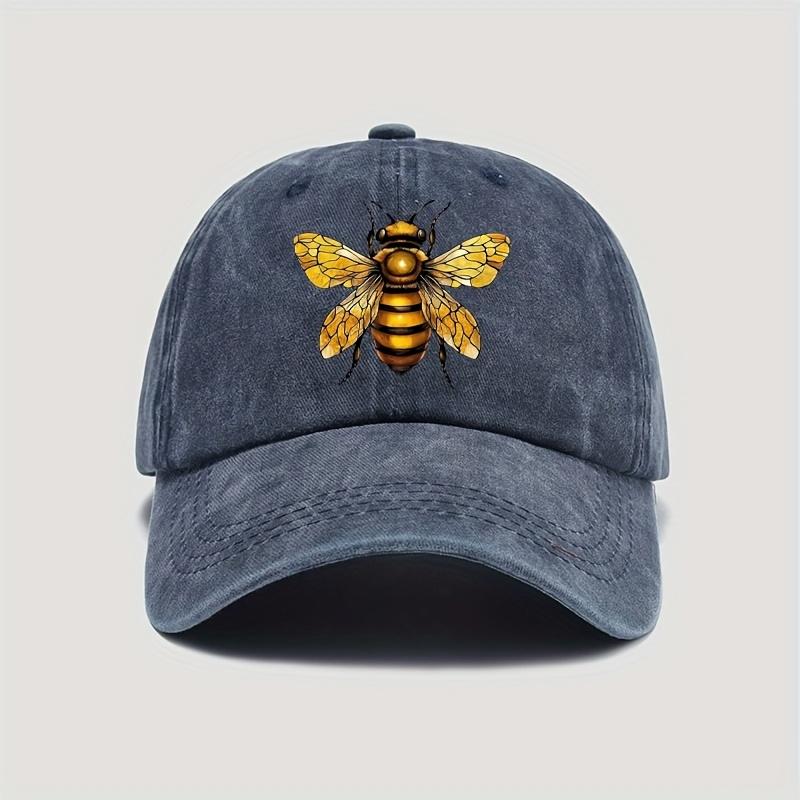 1pc Unisex Urban Style 100 Cotton Baseball Cap with Bee Print Vintage Wash Adjustable Snap ClosureAppropriate for Any Season
