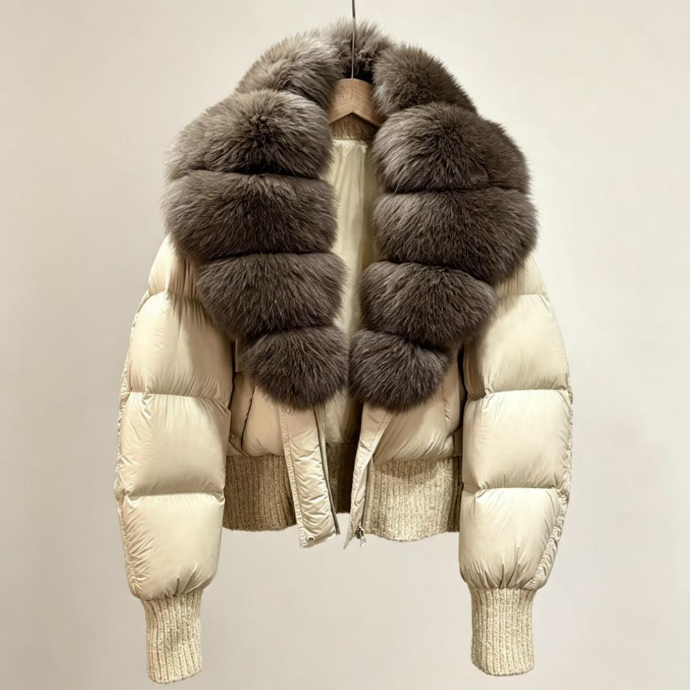 European and American natural real fox fur collar white duck down jacket women's short foreign style fashionable versatile warm jacket