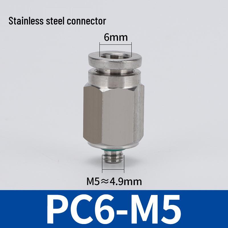 304 Stainless Steel Threaded Pneumatic Air Hose Quick Connect Fitting, PC/PL Options: 8-02, 4-M5, 6-01, 10-03.