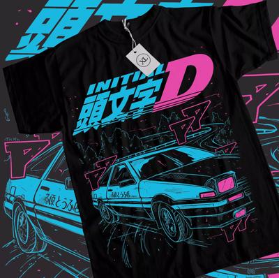 Initial D Itsuki Fujiwara T-Shirt Anime Manga Film Unisex Schwarzes Shirt Alle Größen