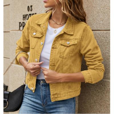 Damjacka med slagfickor, enkelknäppt, kort, denim, enfärgad, personlig, street style