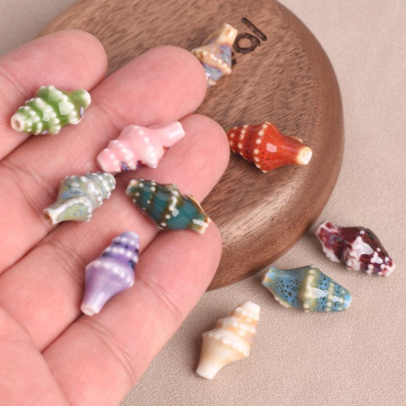 10pcs Ocean Conch Shape 20x11mm Colorful Glazed Ceramic Porcelain Loose Beads For Jewelry Making DIY Crafts Findings