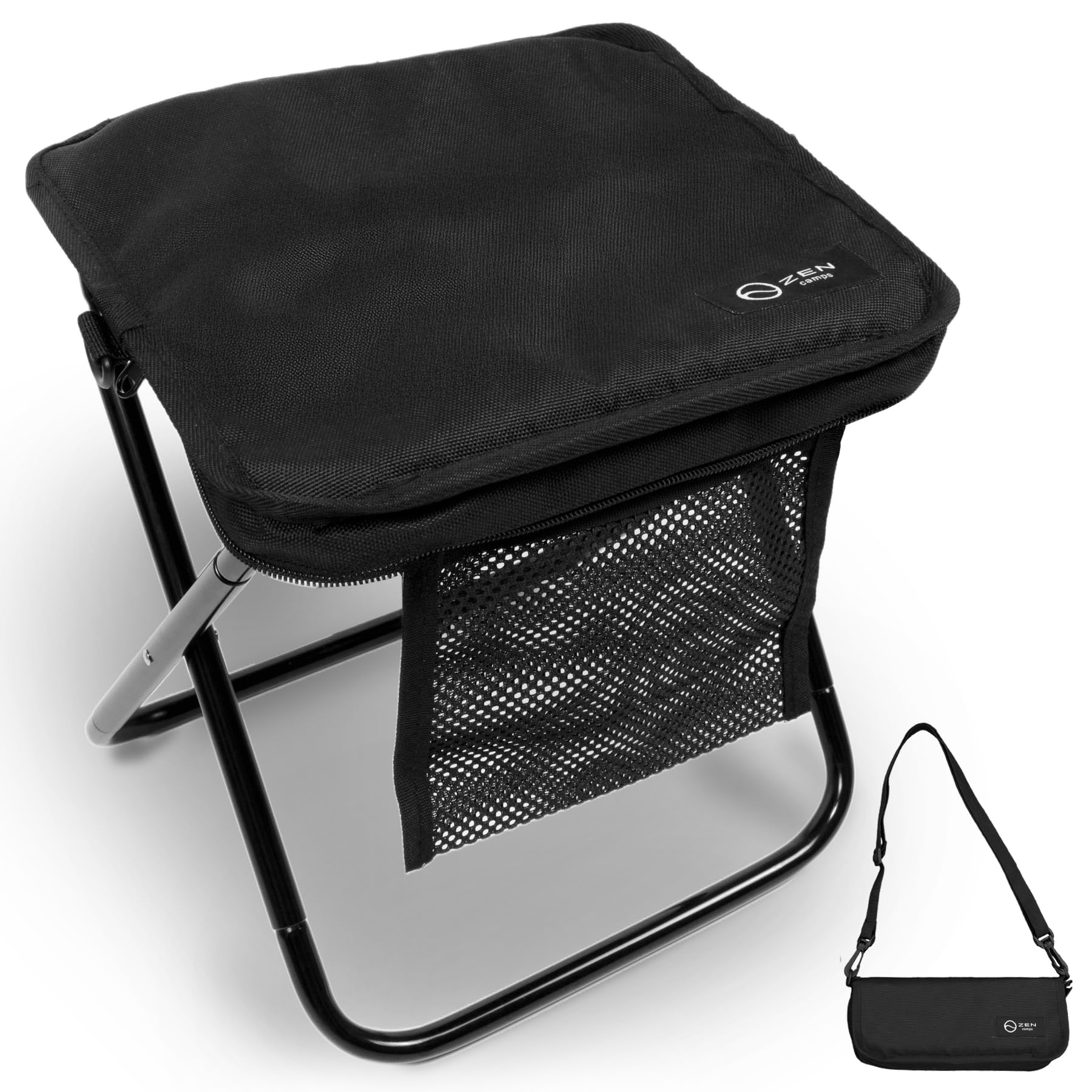 

ZEN Camps QuickSit Chair, Folding Camping Chair with Shoulder Strap, Lightweight and Compact, 220 lbs (100 kg) Weight Capacity (Black)