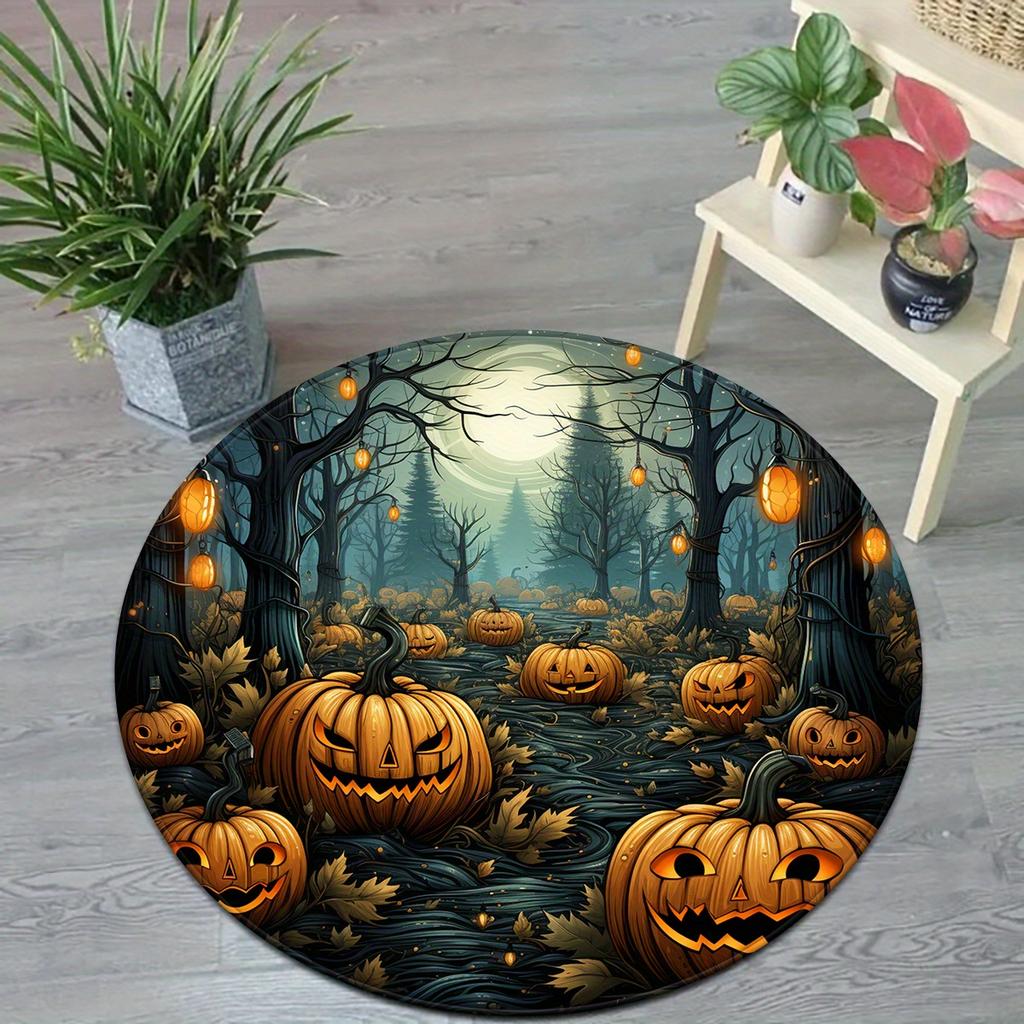 Halloween Forest Pumpkin Round Floor Mat for Indoor Bedroom  Living Room Decor – Festive Seasonal Accent